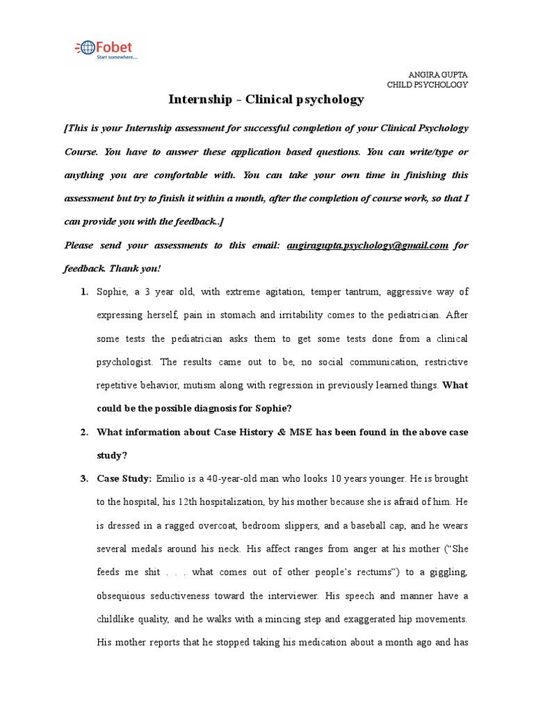 Internship Clinical Psych PDF Psychotherapy Anxiety