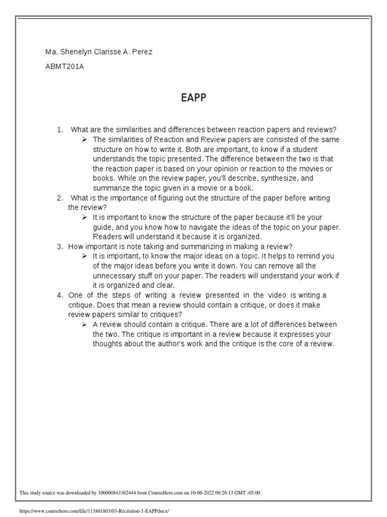 03 Recitation 1 EAPP | PDF | Communication