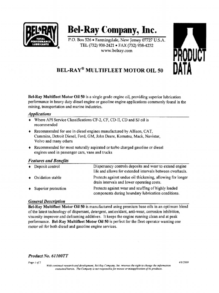 Product Data Sheets BelRay v2 0 PDF Motor Oil Lubricant