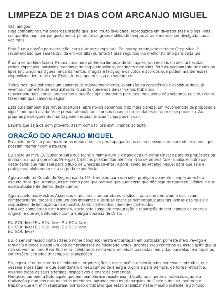 Limpeza de 21 Dias Com Arcanjo Miguel | PDF | Jesus | Deus