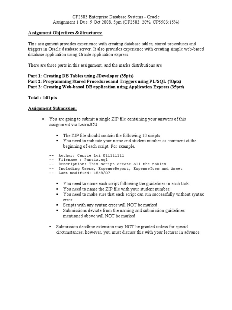 Oracle Database Assignment Guide | PDF | Pl/Sql | Sql