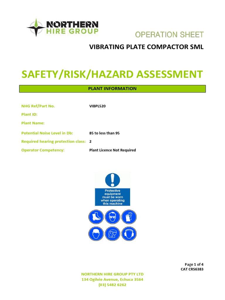 Risk Assessment SML Plate Compactor PDF Throttle Risk