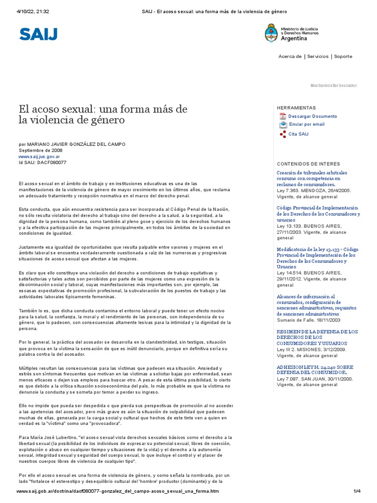 SAIJ - El Acoso Sexual - Una Forma Más de La Violencia de Género | PDF ...