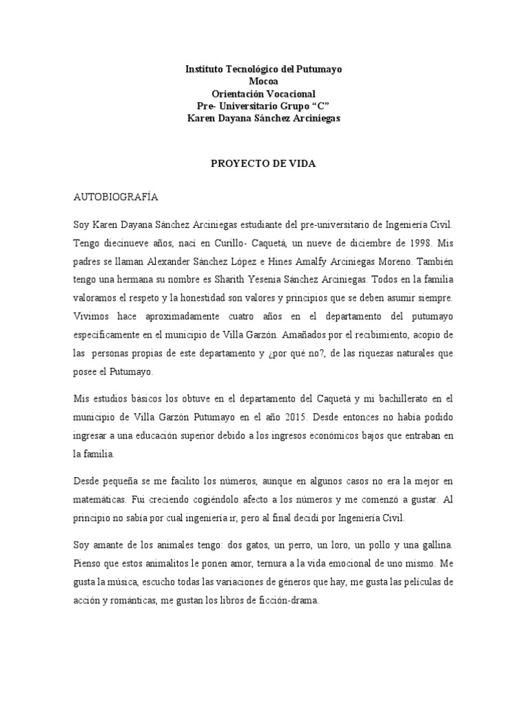 Proyecto de Vida | PDF | Crecimiento personal y profesional | Ciencias ...