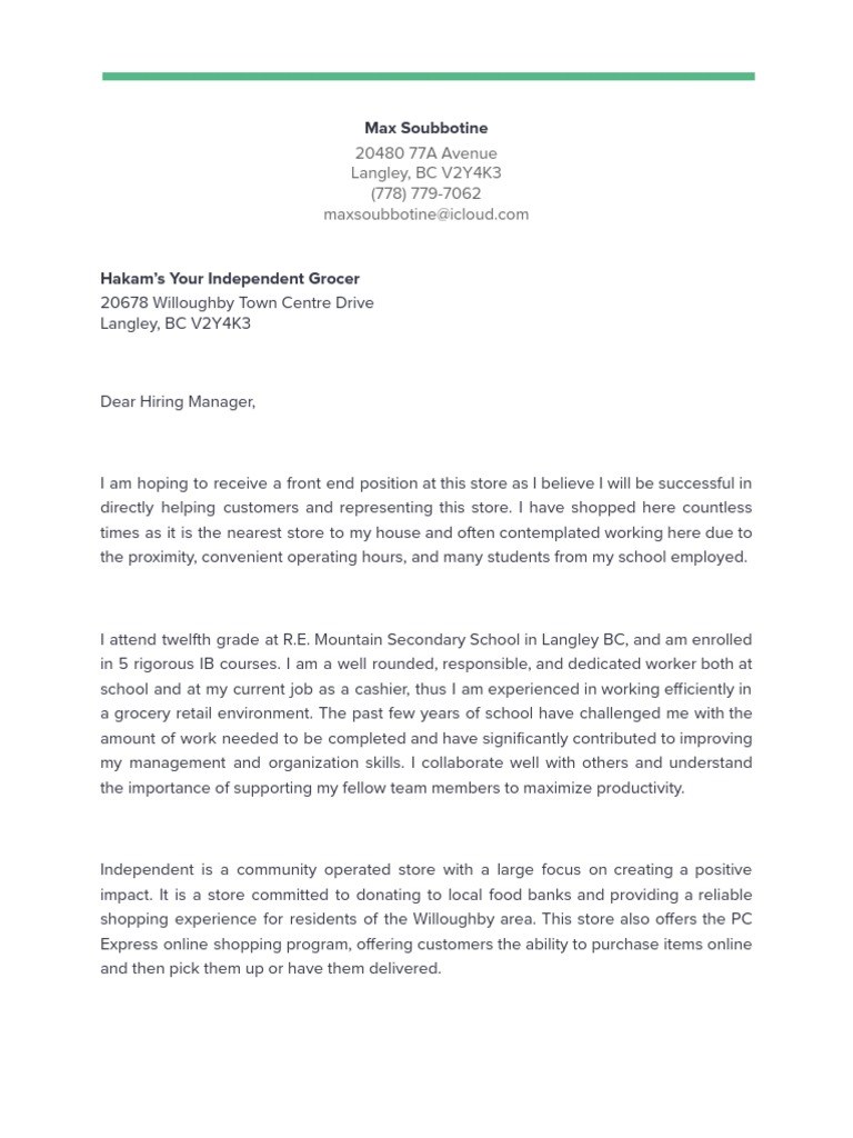 CLC Cover Letter | PDF | Business