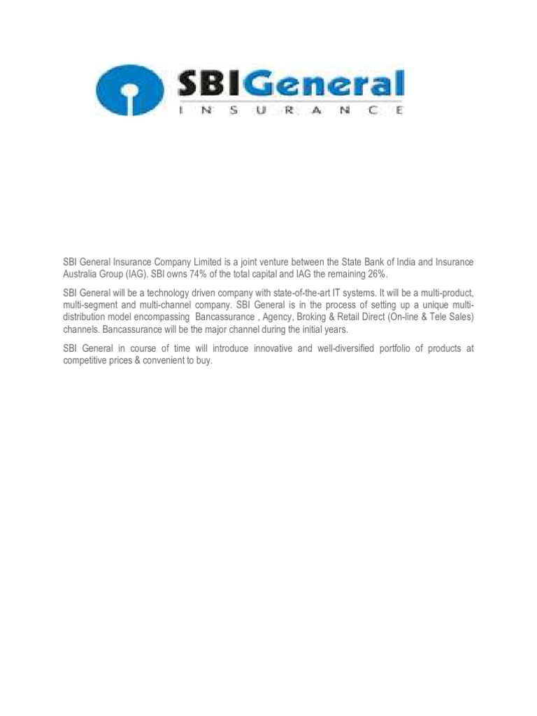 SBI General Insurance Company Limited Is A Joint Venture Between The ...