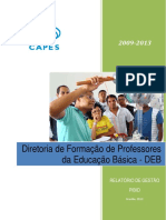 Relatório de Gestão da DEB 2009-2013: principais programas e resultados da formação de professores