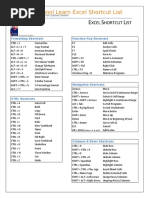 Excel Shortcut List