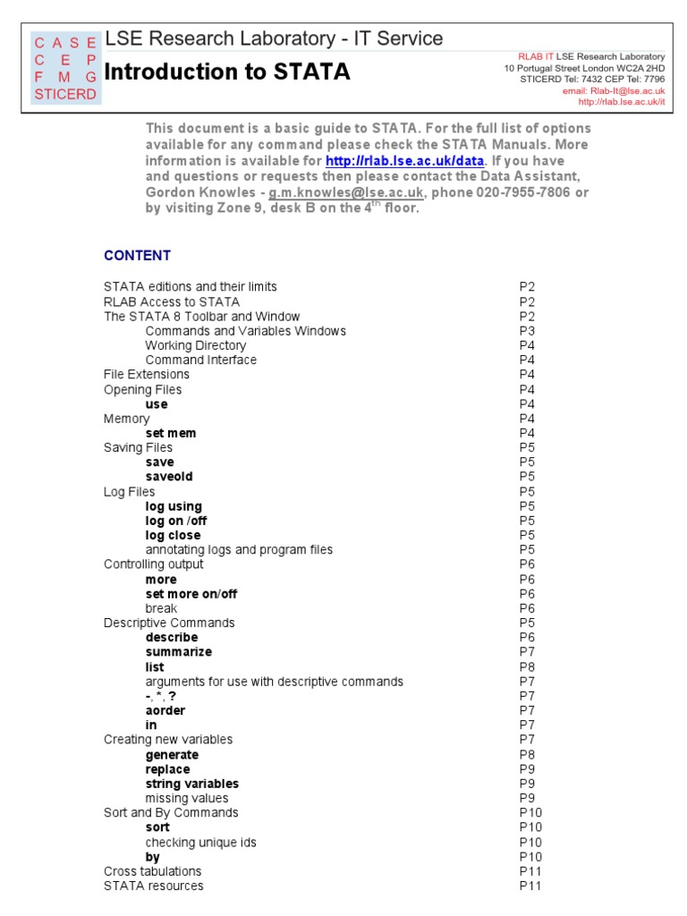Introduction To Stata | PDF