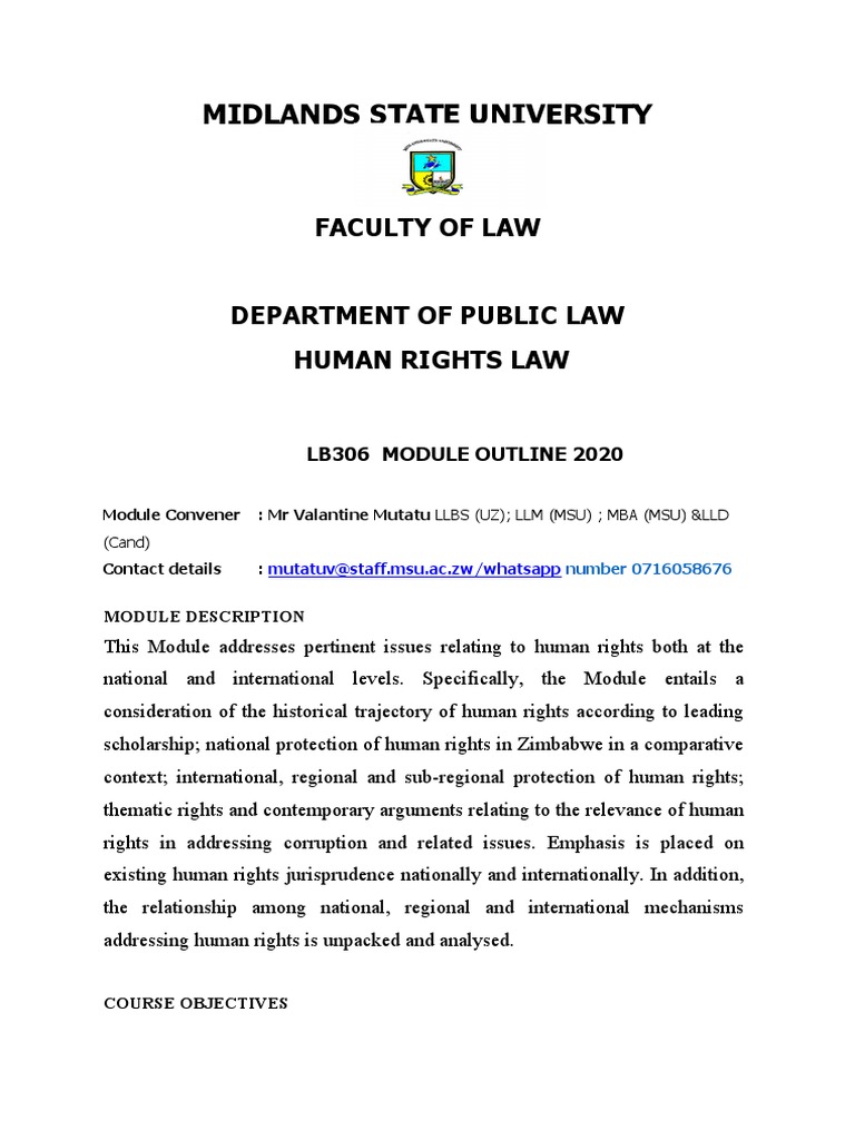 Human Rights Law Module Outline 2020 | PDF | Human Rights | Rights