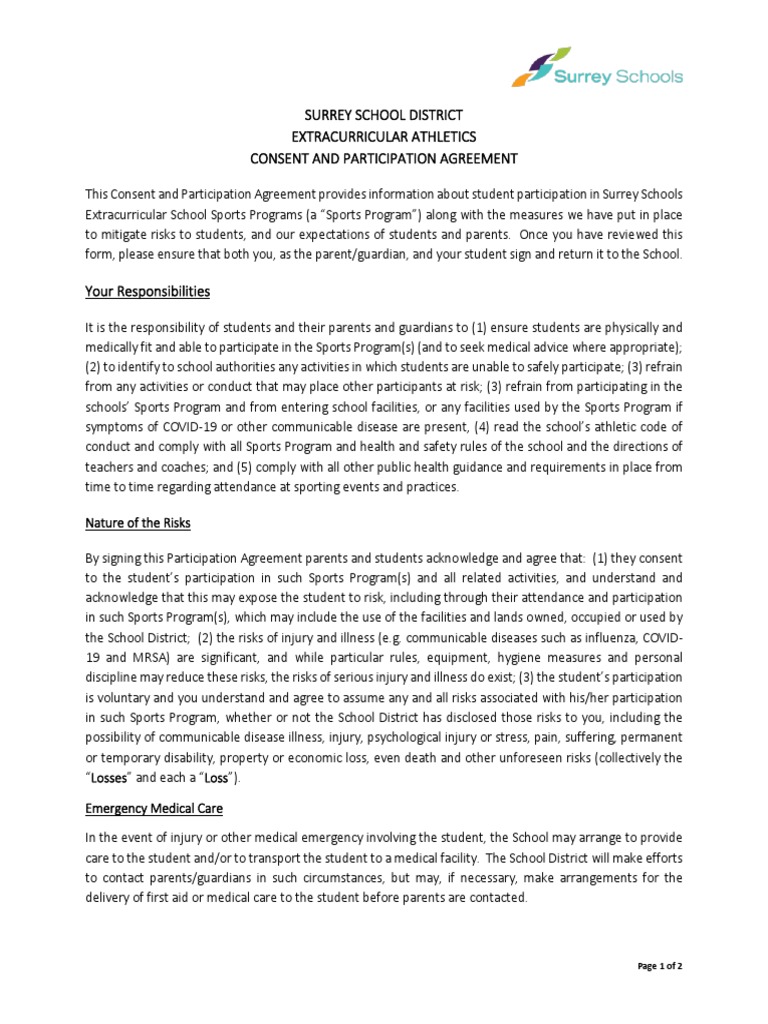 Surrey Schools Sport Consent and Participation Agreement PDF