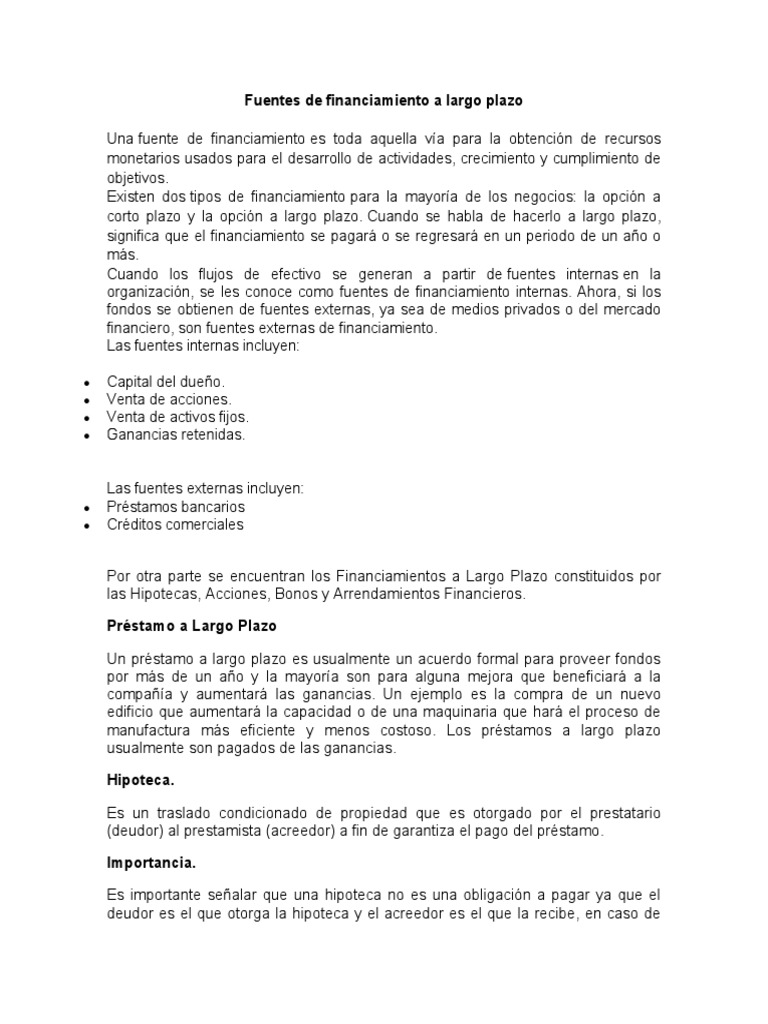 Fuentes de Financiamiento a Largo Plazo | PDF | Compartir (Finanzas ...