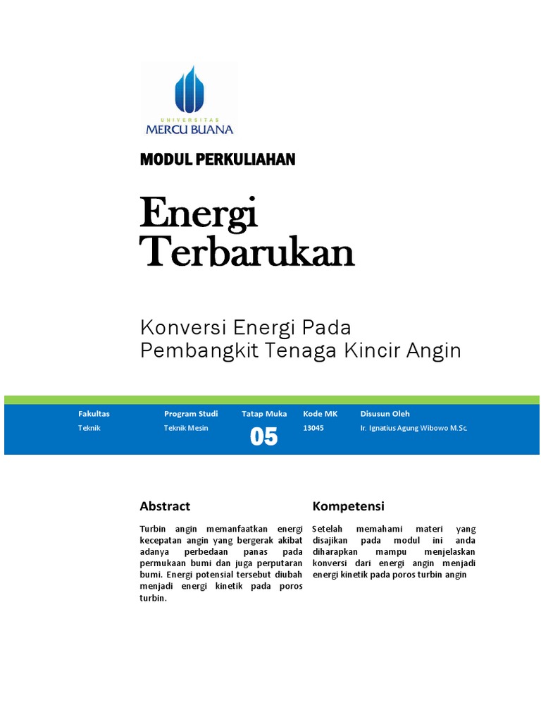 Modul 05 Konversi Energi Pada Pembangkit Tenaga Kincir Angin | PDF