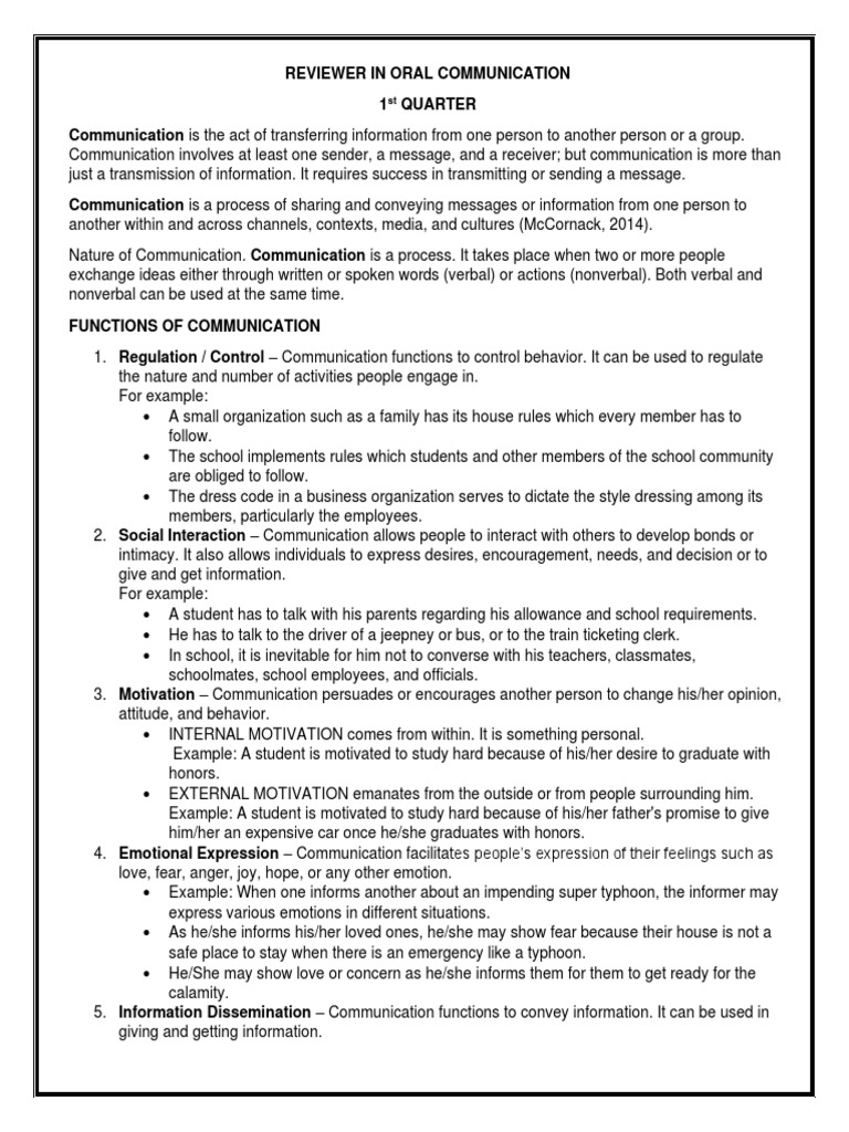 Reviewer in Oral Communication | PDF | Communication | Nonverbal ...