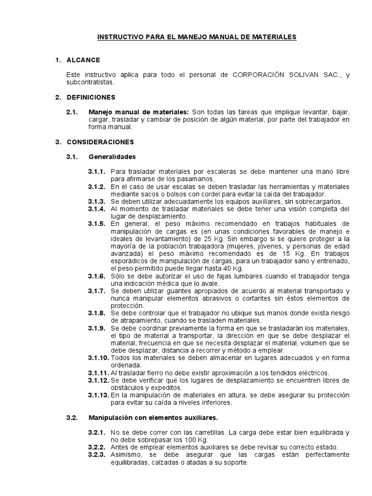 Instructivo Manejo Manual de Materiales | PDF
