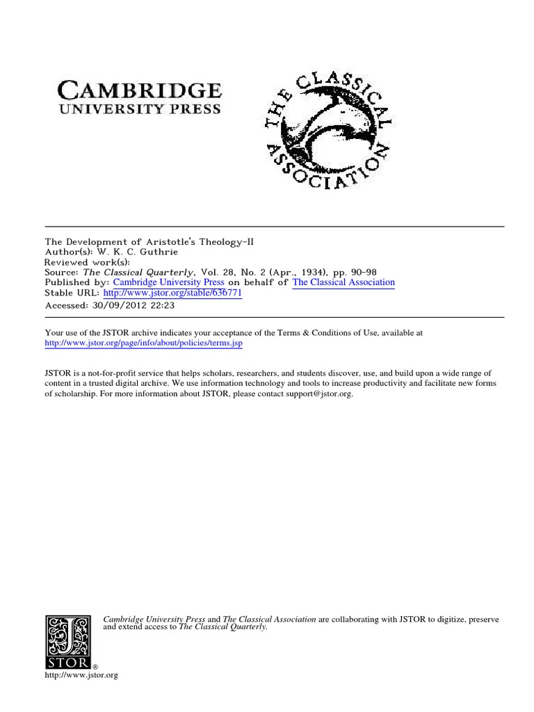 Aristotle's Theology: Unmoved Movers | PDF | Metaphysics