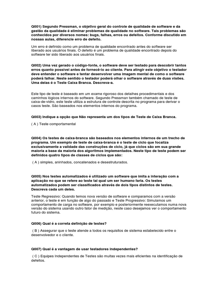 60 Questões Teste de Software | PDF | Testes de software | Programas