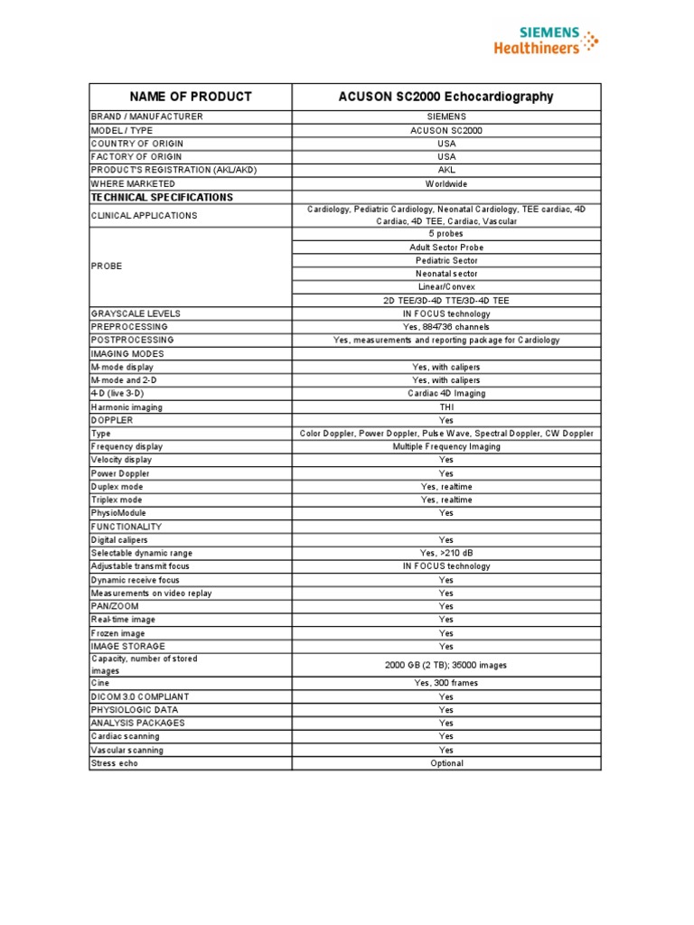 ACUSON SC2000 Echocardiography Overview | PDF | Medical Imaging ...