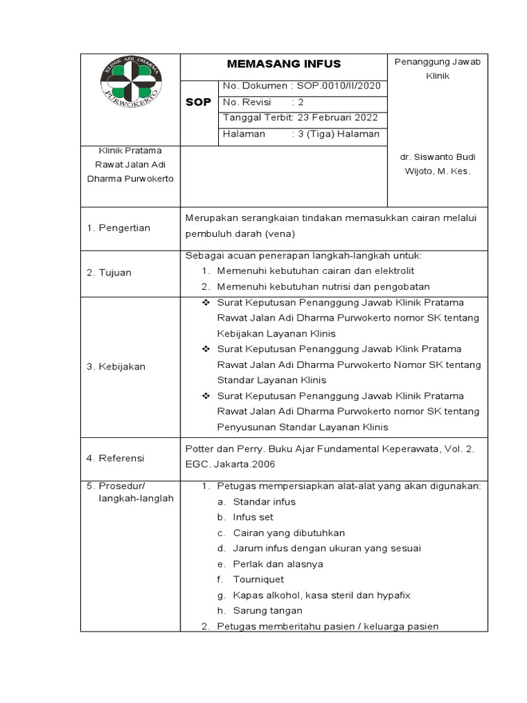 9 SOP MEMASANG INFUS Rev.2 | PDF