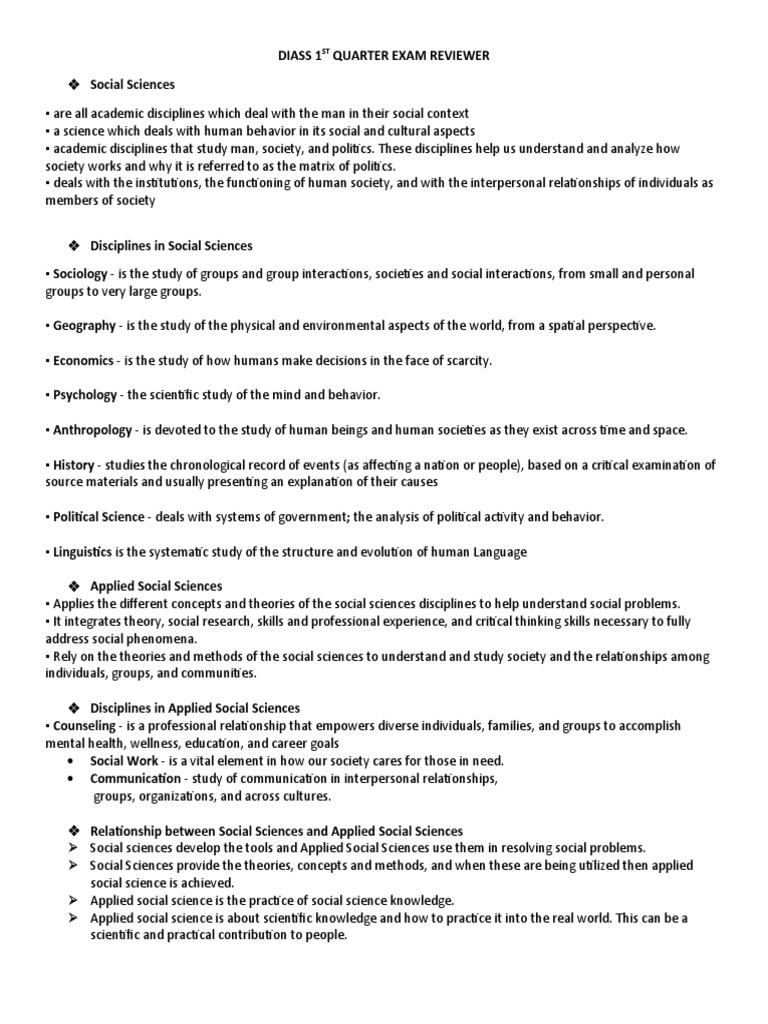 Grade 12 DIASS 1st Quarter Reviewer | PDF | Social Sciences | Science