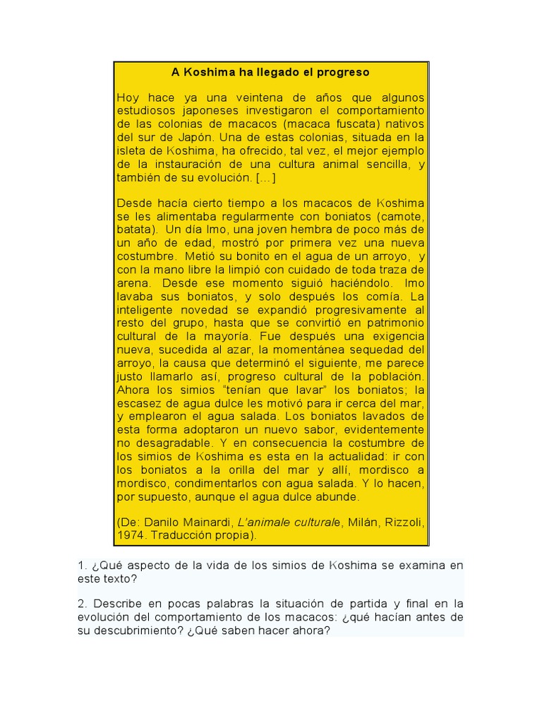 Progreso Cultural de los Macacos en Koshima | PDF | Batata