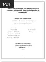 Download Project Report on Effect of Packaging and Labeling Information on Consumer Learning With Respect to Food Product in Punjab by Asad Gour SN60269822 doc pdf