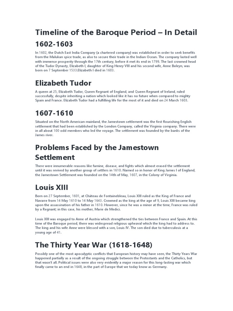 Key Events of the Baroque Period | PDF | Protestantism | Jamestown ...