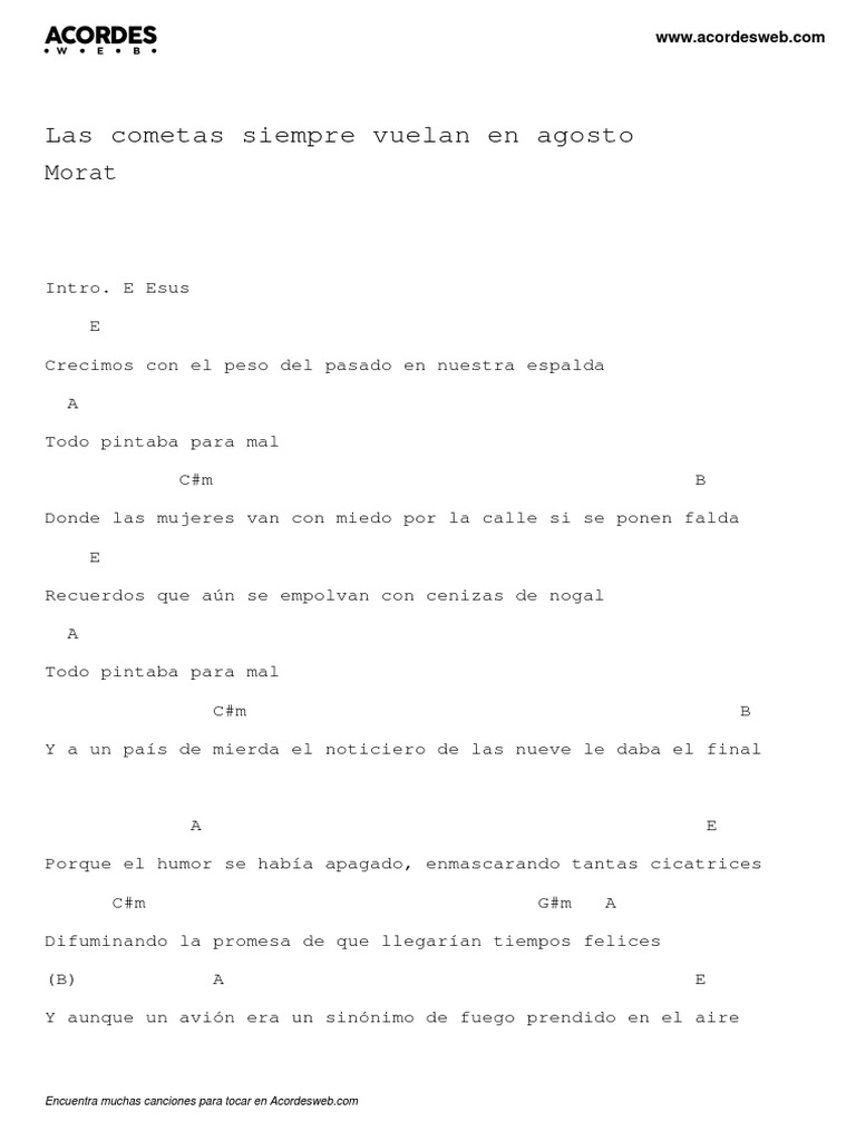 Las Cometas Siempre Vuelan en Agosto (Acordes) PDF