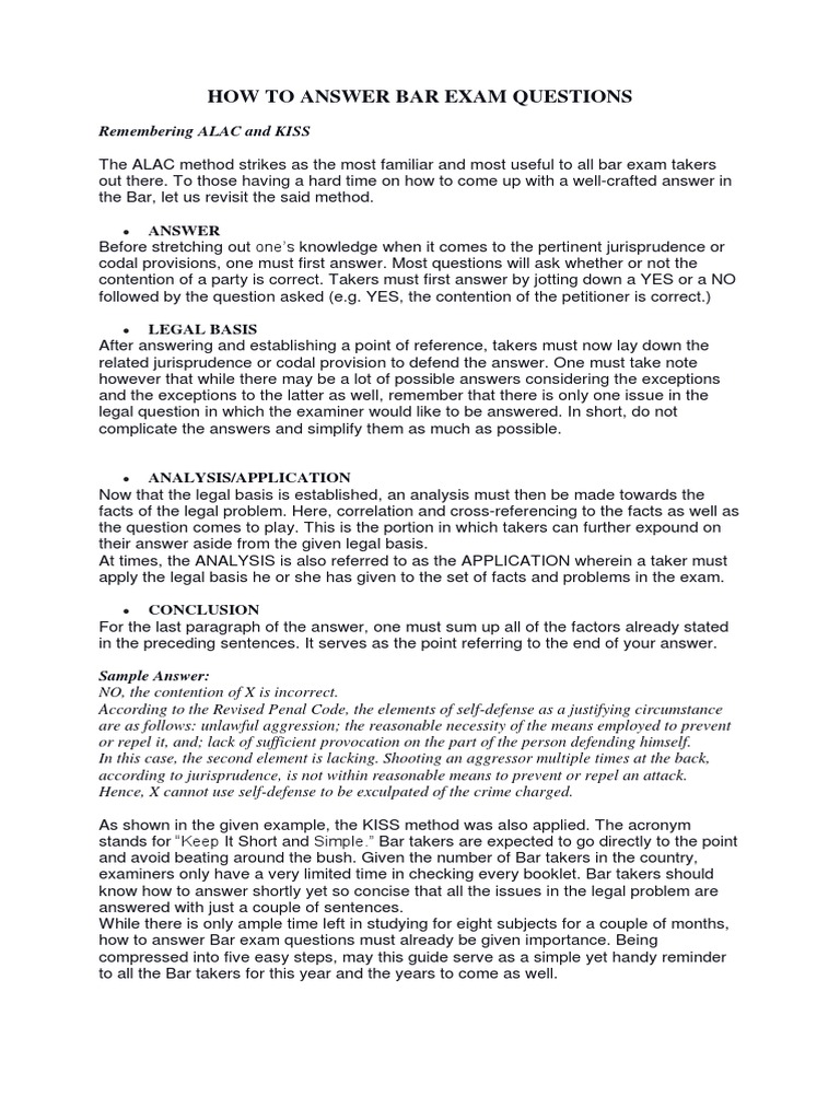 How To Answer Bar Exam Questions PDF Test (Assessment) Justice