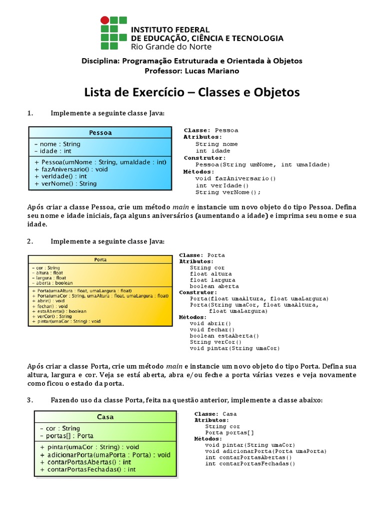 Exercícios de Programação em Java | PDF | Classe (programação de ...