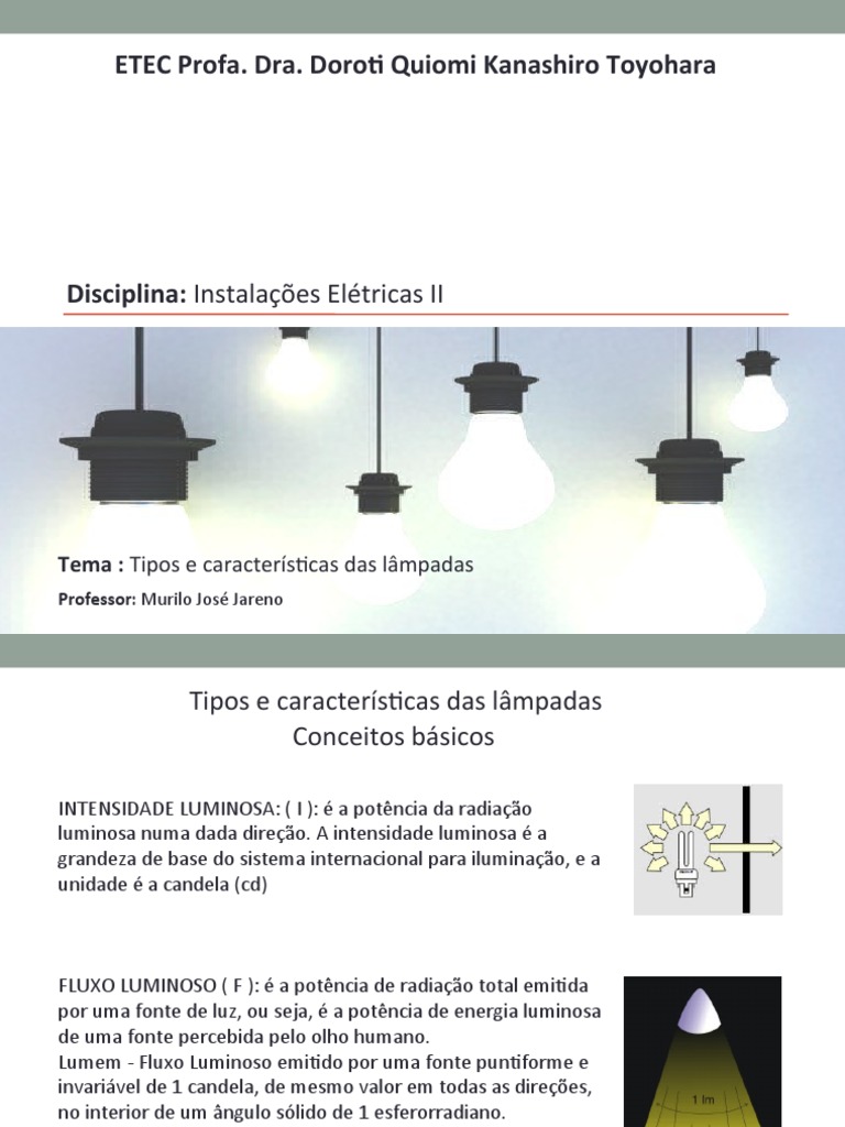 Tipos e Caracteristicas Das Lampadas PDF Lâmpada incandescente Diodo emissor de luz