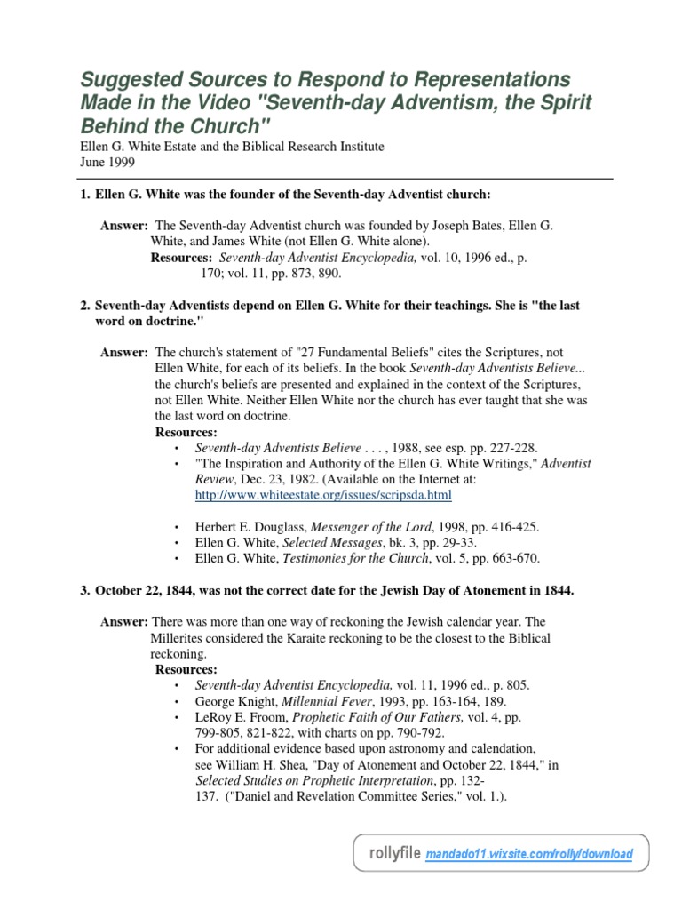 Seventh-Day Adventism, The Spirit Behind The Church - Answered | PDF ...
