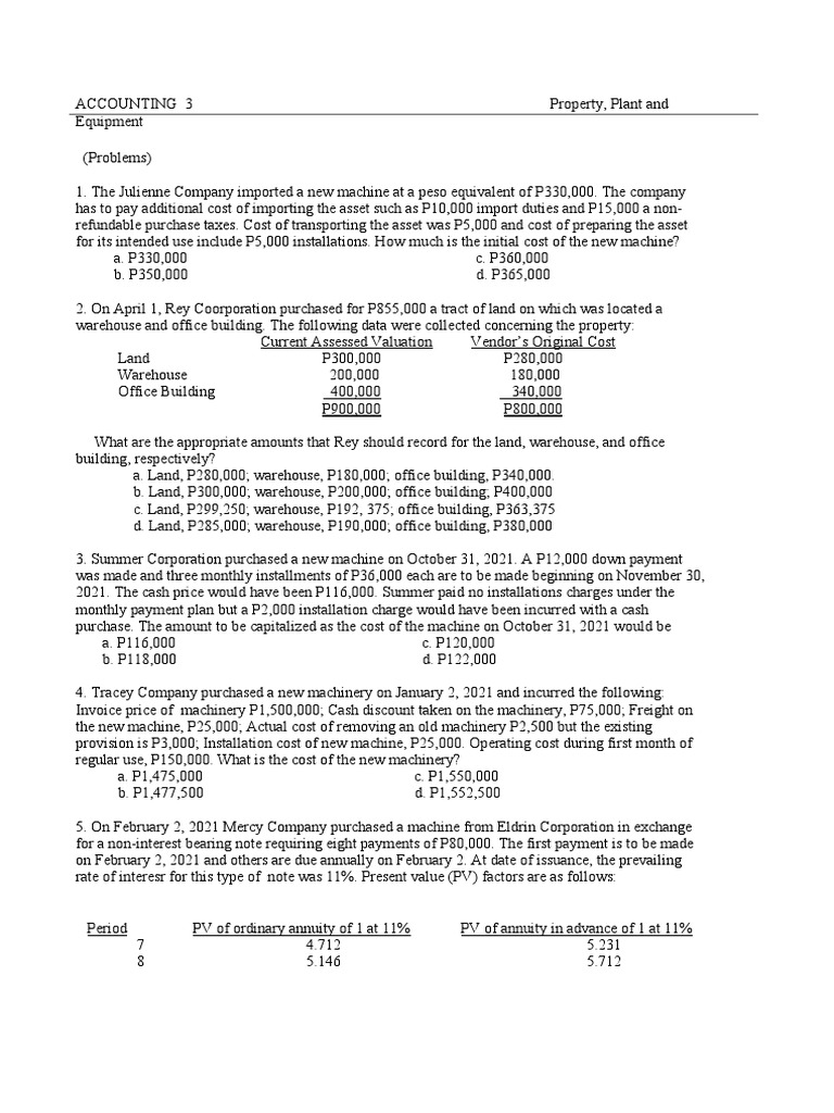 ACCOUNTING 3 PPE Problems PDF Depreciation Book Value
