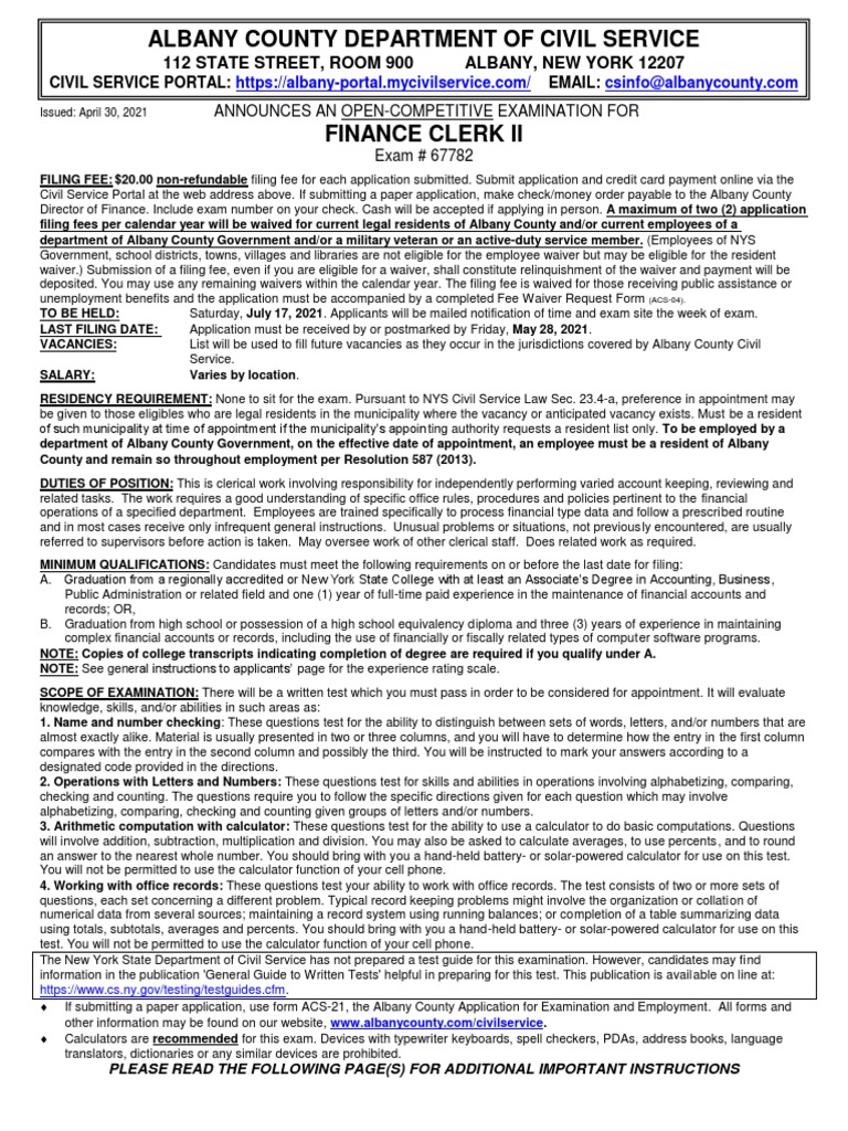 Finance Clerk II - Exam #67782 | PDF | Test (Assessment) | Cheque