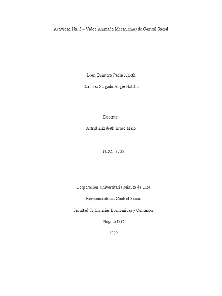 Actividad No. 3 - Video Animado Mecanismos de Control Social | PDF
