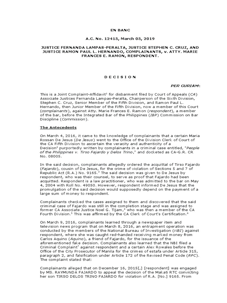 Justice Lampas-Peralta, Et Al. vs. Atty. Ramon, A.C. No. 12415 | PDF ...