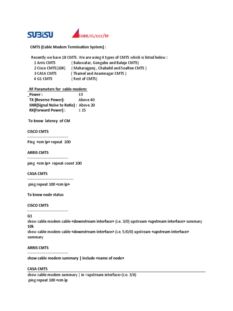 Checklist RF SUPPORT | PDF | Cable Television | Modem