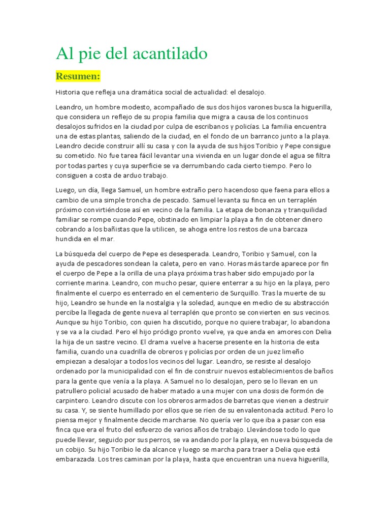 Trabajo de Literatura (Al Pie Del Acantilado) | PDF