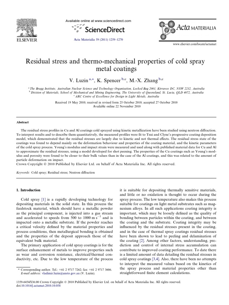 Residual Stress and Thermo-Mechanical Properties of Cold Spray | PDF ...
