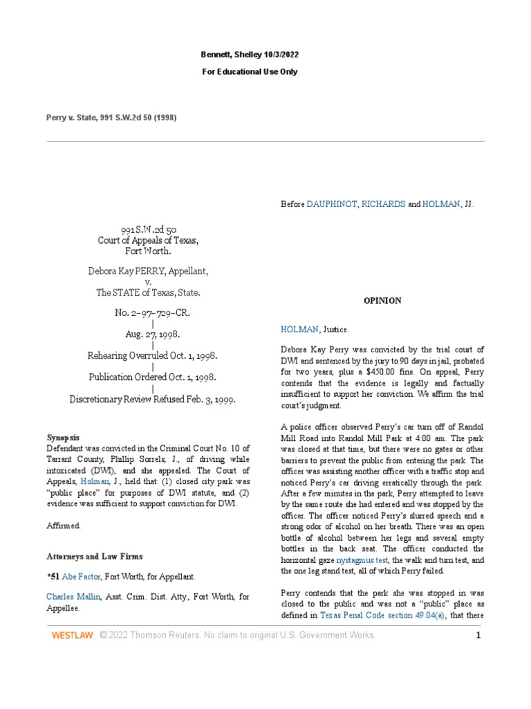 Perry V State (2) Og PDF Driving Under The Influence Judgment (Law)