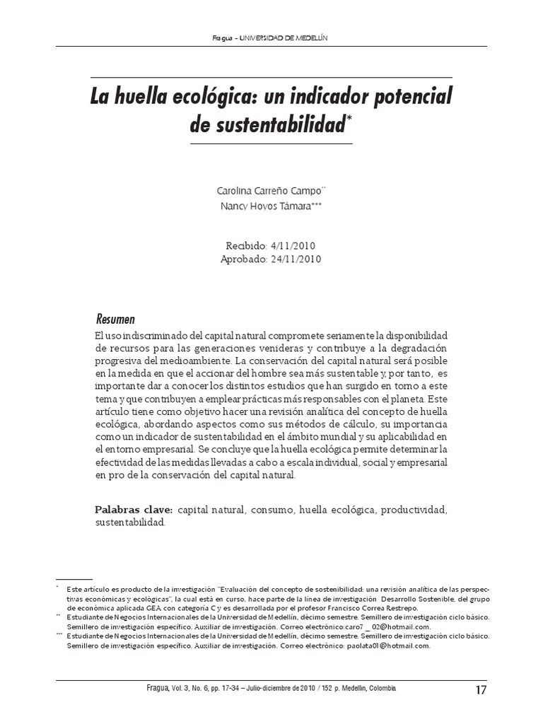 La huella ecológica como indicador de sustentabilidad | PDF | Ecología ...