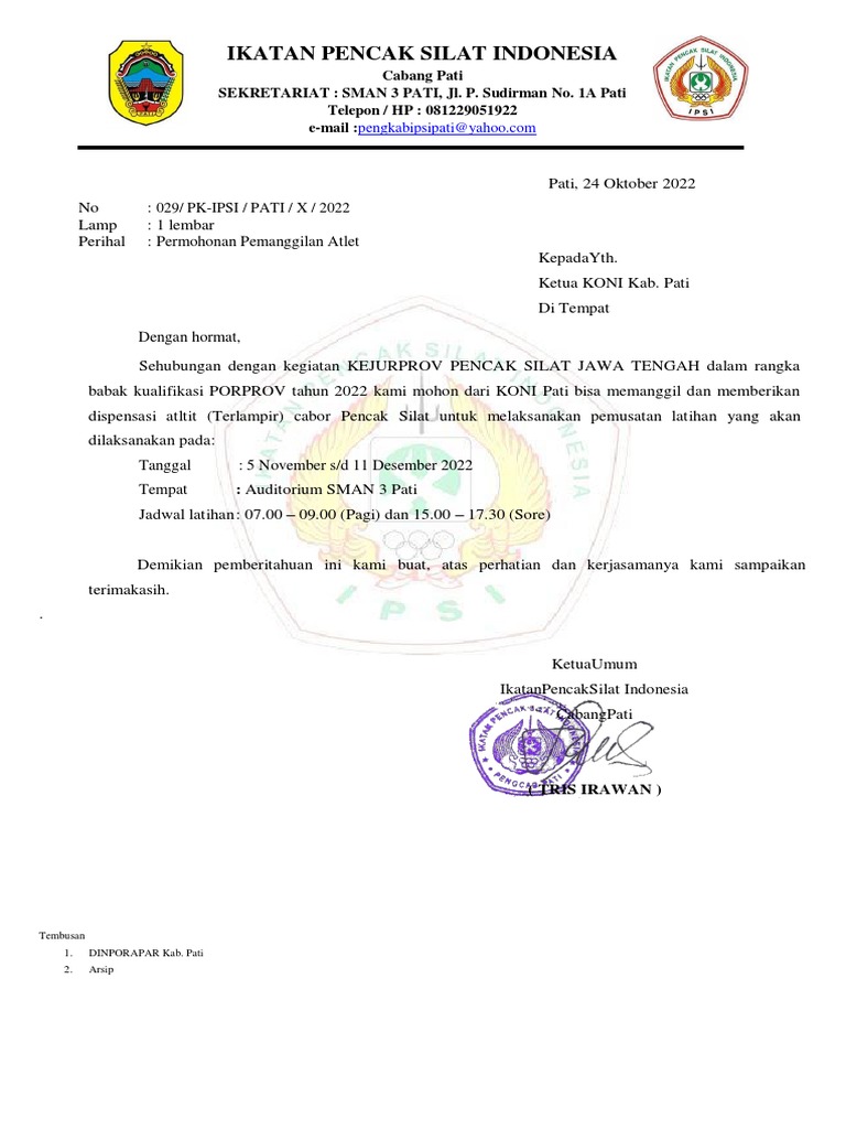 Pemanggilan Atlet Ke KONI | PDF