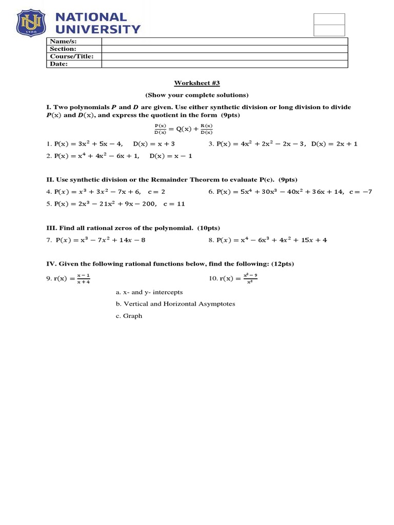 Worksheet 3 | PDF