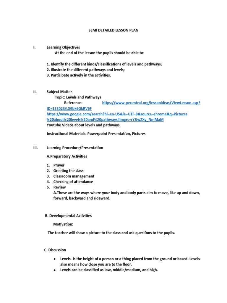 Espra Semi Detailed Lesson Plan in Pe | PDF | Lesson Plan | Behavior ...