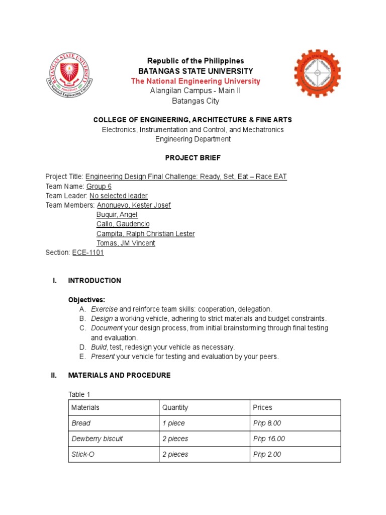 Group6 Ece 1101 Ela 3 Engineering Design Process Pdf Art