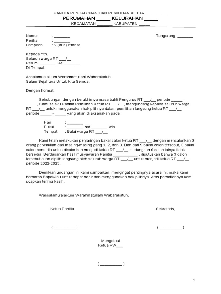Template - SURAT UNDANGAN PEMILIHAN KETUA RT | PDF