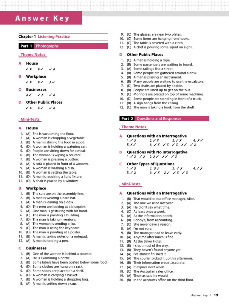 TOEIC Practice Test Answer Key | PDF | Verb | Pronoun