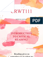 CRWT111 Introduction to Critical Reading