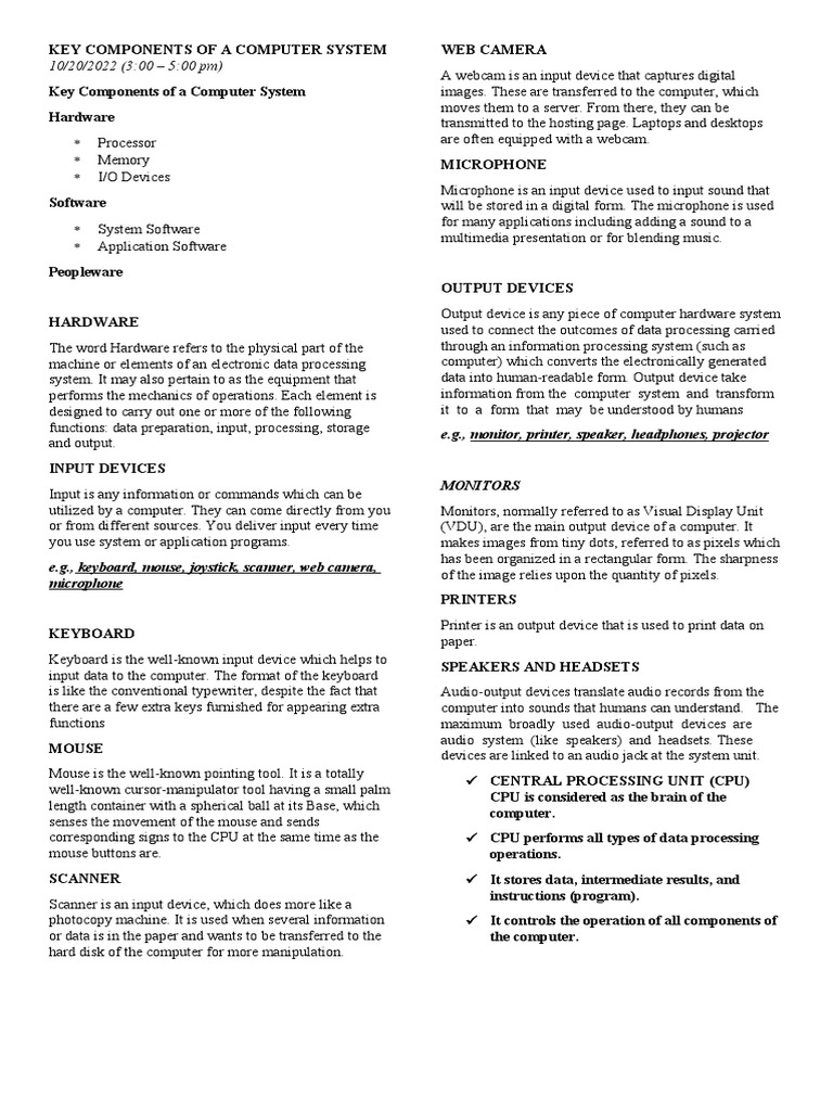 Key Components of A Computer System | PDF | Computer Data Storage ...