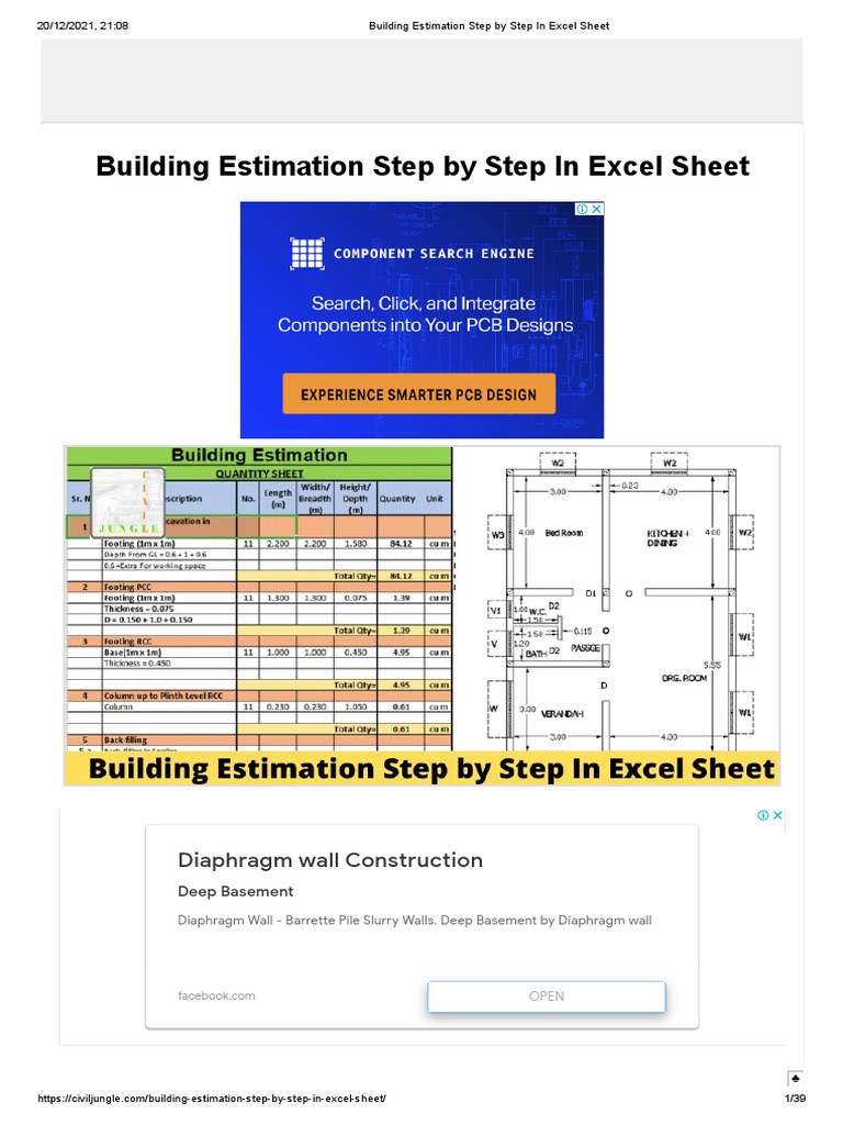 Building Estimation Step by Step in Excel Sheet | PDF | Basement | Deep
